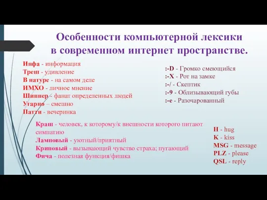 Особенности компьютерной лексики в современном интернет пространстве. Инфа - информация Треш