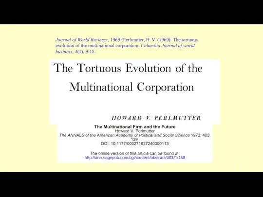 Journal of World Business, 1969 (Perlmutter, H. V. (1969). The tortuous