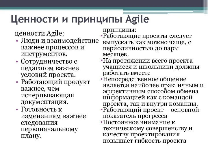 Ценности и принципы Agile ценности Agile: Люди и взаимодействие важнее процессов