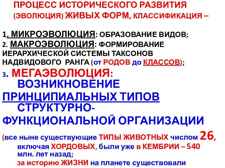 ПРОЦЕСС ИСТОРИЧЕСКОГО РАЗВИТИЯ (ЭВОЛЮЦИЯ) ЖИВЫХ ФОРМ, КЛАССИФИКАЦИЯ – 1. МИКРОЭВОЛЮЦИЯ: ОБРАЗОВАНИЕ