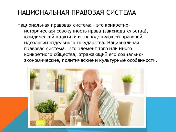 НАЦИОНАЛЬНАЯ ПРАВОВАЯ СИСТЕМА Национальная правовая система – это конкретно-историческая совокупность права