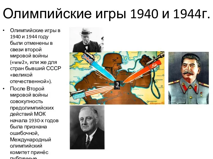 Олимпийские игры 1940 и 1944г. Олимпийские игры в 1940 и 1944