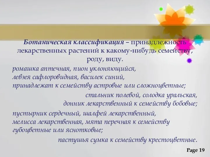 Ботаническая классификация – принадлежность лекарственных растений к какому-нибудь семейству, роду, виду.