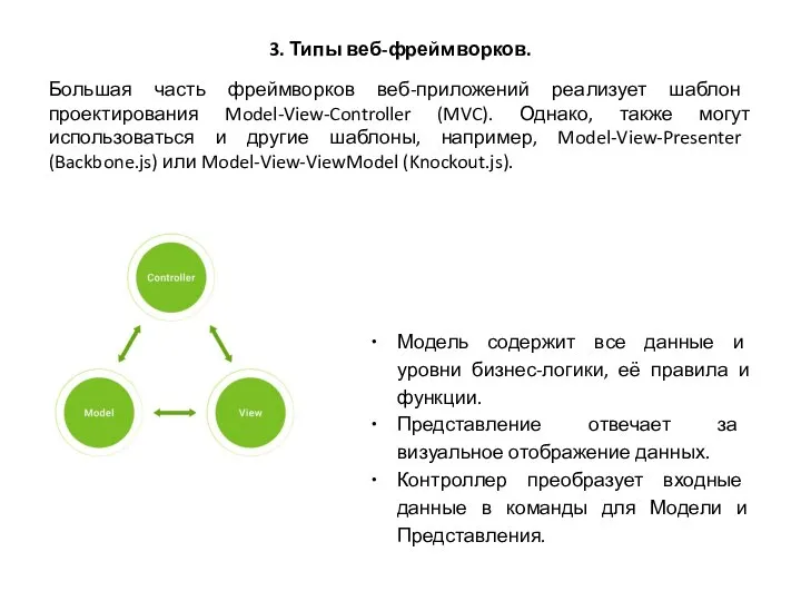 3. Типы веб-фреймворков. Большая часть фреймворков веб-приложений реализует шаблон проектирования Model-View-Controller