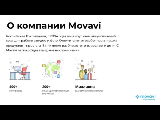 О компании Movavi Российская IT-компания, с 2004 года мы выпускаем лицензионный