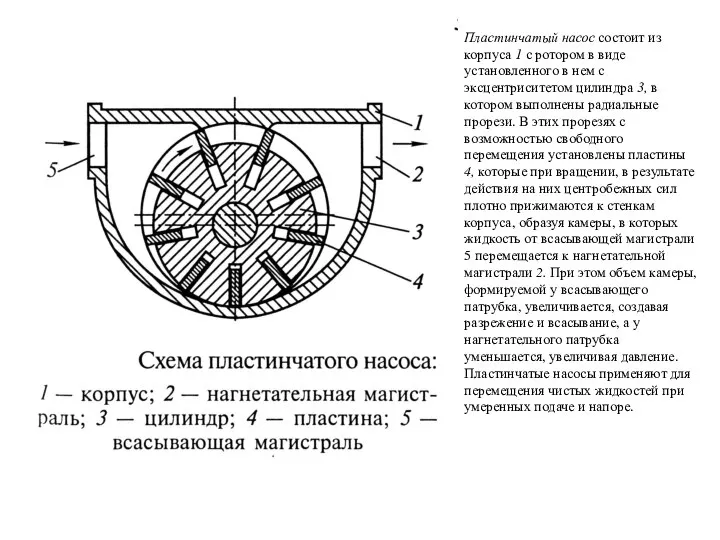 Пластинчатый насос состоит из корпуса 1 с ротором в виде установленного