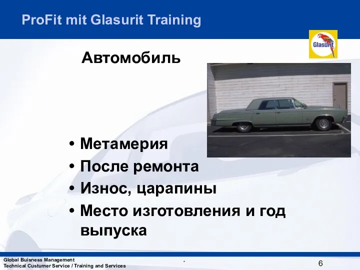 Автомобиль Meтамерия После ремонта Износ, царапины Место изготовления и год выпуска