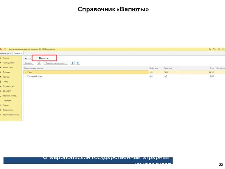 Ставропольский государственный аграрный университет Справочник «Валюты»