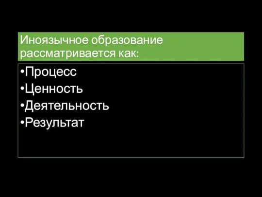 Иноязычное образование рассматривается как: Процесс Ценность Деятельность Результат