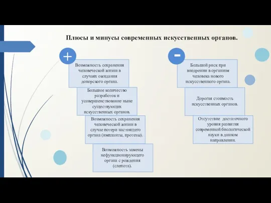 Плюсы и минусы современных искусственных органов. Возможность сохранения человеческой жизни в