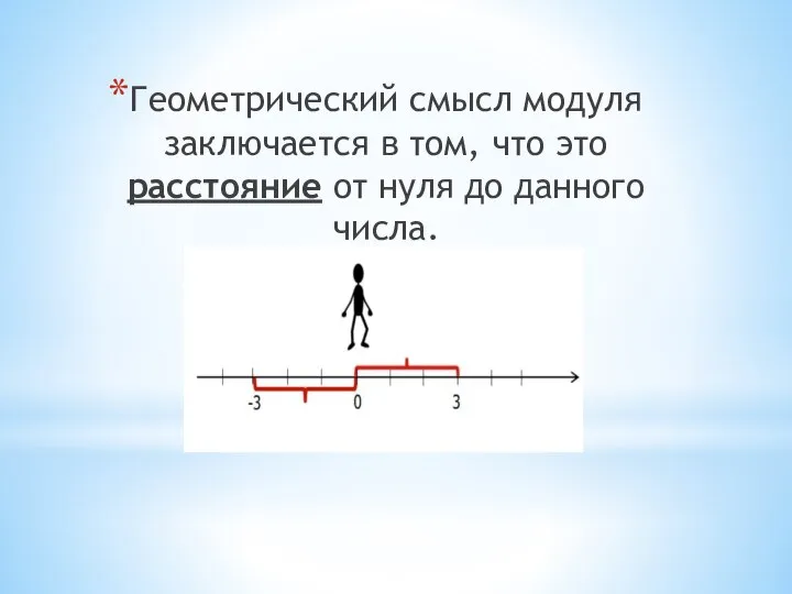 Геометрический смысл модуля заключается в том, что это расстояние от нуля до данного числа.