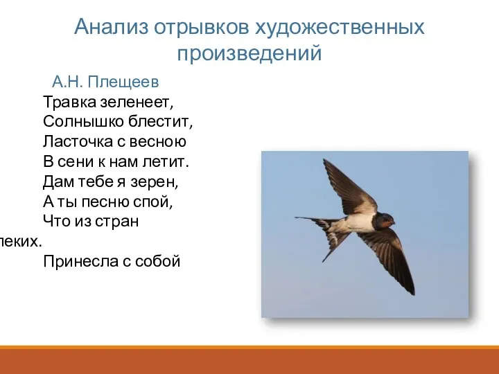 Кто написал стихотворение ласточка. Травка зеленеет солнышко блестит Ласточка. Травка зеленеет солнышко блестит Ласточка с весною в сени к нам летит. Отрывок из художественного произведения. Произведения а. н. Плещеева солнышко блестит.