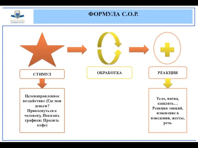 ФОРМУЛА С.О.Р. СТИМУЛ Целенаправленное воздействие (Где мои деньги? Прикоснуться к человеку,