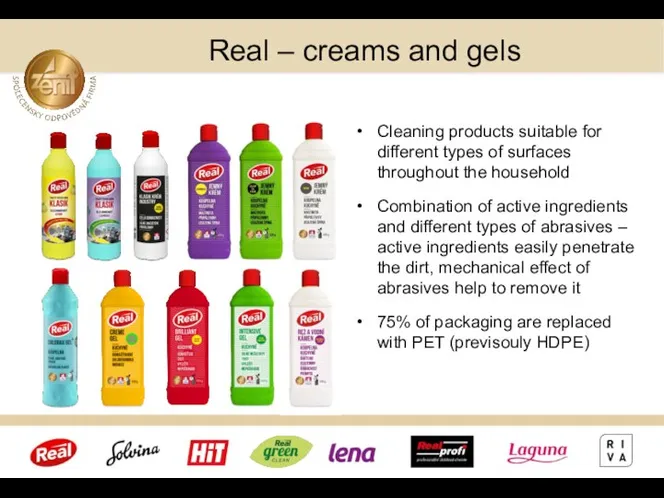 Real – creams and gels Cleaning products suitable for different types