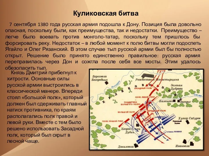 Куликовская битва 7 сентября 1380 года русская армия подошла к Дону.