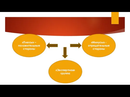 «Плюсы» – положительные стороны «Экспертная» группа «Минусы» - отрицательные стороны