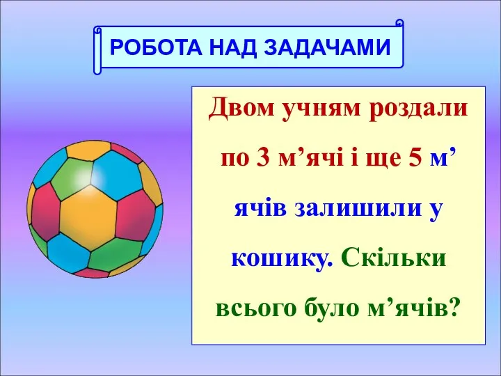 Двом учням роздали по 3 м’ячі і ще 5 м’ячів залишили