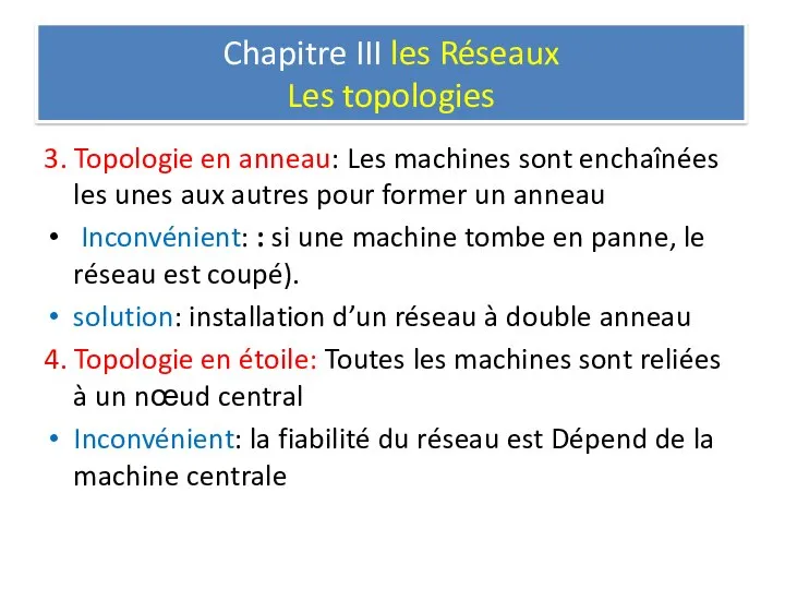 Chapitre III les Réseaux Les topologies 3. Topologie en anneau: Les