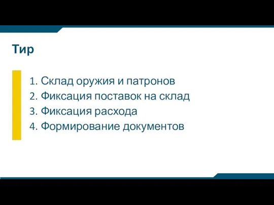 Тир 1. Склад оружия и патронов 2. Фиксация поставок на склад