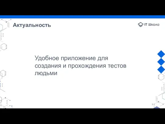 Актуальность Удобное приложение для создания и прохождения тестов людьми