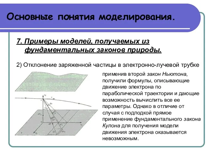 Основные понятия моделирования. 7. Примеры моделей, получаемых из фундаментальных законов природы.