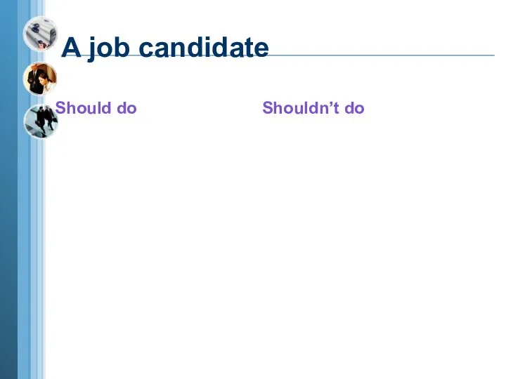 A job candidate Should do Shouldn’t do