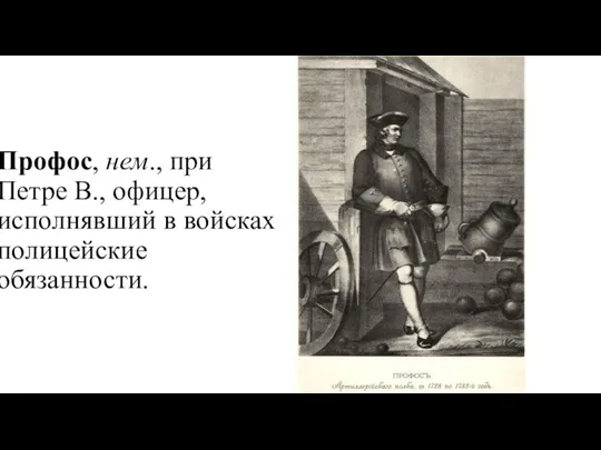 Профос, нем., при Петре В., офицер, исполнявший в войсках полицейские обязанности.