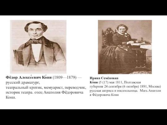 Фёдор Алексе́евич Ко́ни (1809—1879) — русский драматург, театральный критик, мемуарист, переводчик,