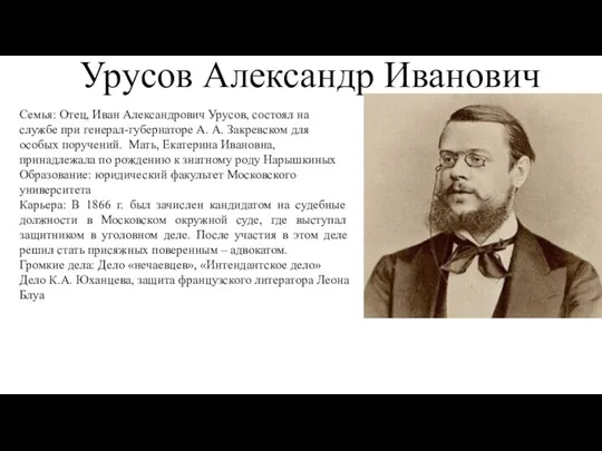 Урусов Александр Иванович Семья: Отец, Иван Александрович Урусов, состоял на службе