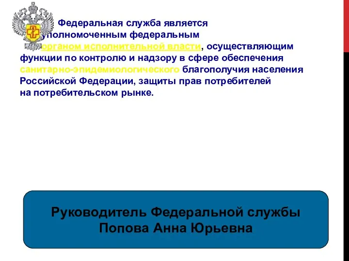 Федеральная служба является уполномоченным федеральным органом исполнительной власти, осуществляющим функции по