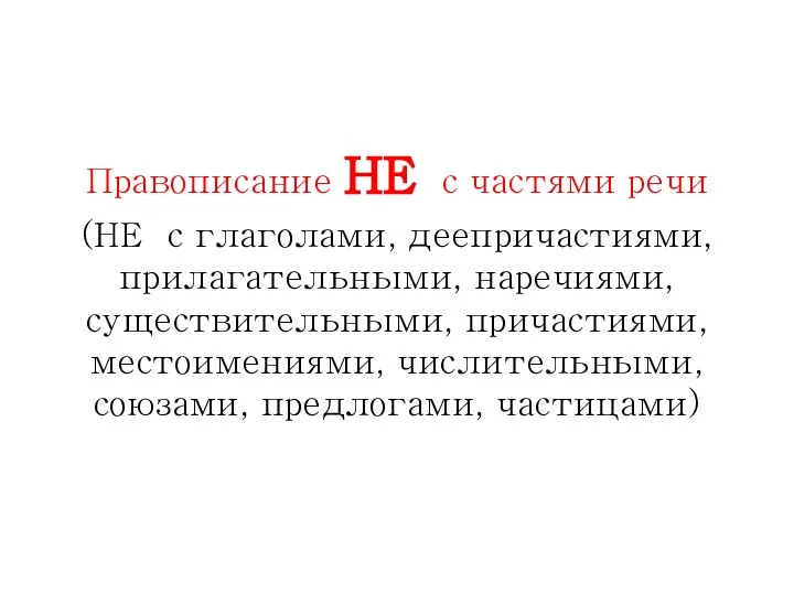 Правописание НЕ с частями речи (НЕ с глаголами, деепричастиями, прилагательными, наречиями,