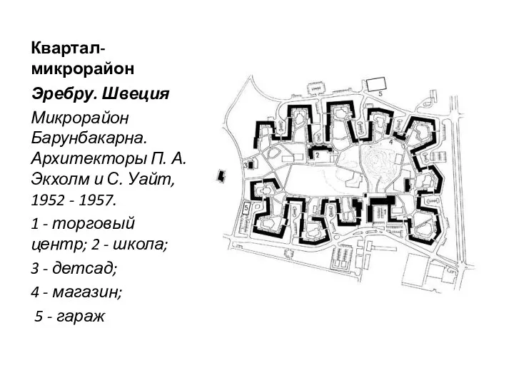 Квартал-микрорайон Эребру. Швеция Микрорайон Барунбакарна. Архитекторы П. А. Экхолм и С.