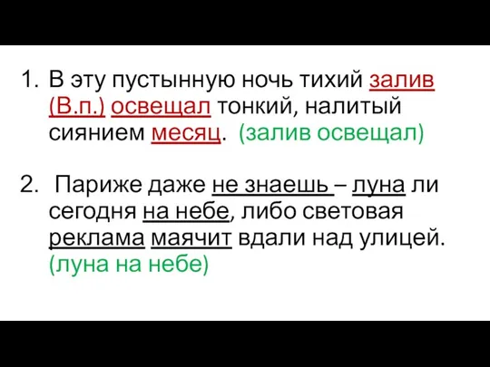 В эту пустынную ночь тихий залив (В.п.) освещал тонкий, налитый сиянием