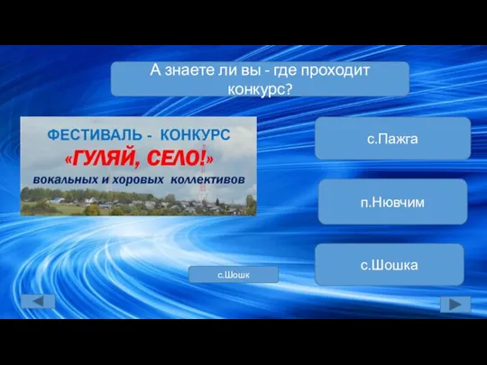 А знаете ли вы - где проходит конкурс? п.Нювчим с.Шошка с.Пажга с.Шошк