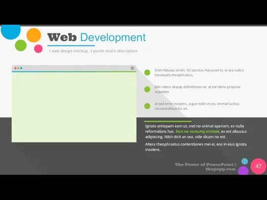 Web Development 1 web design mockup, 3 points and a description