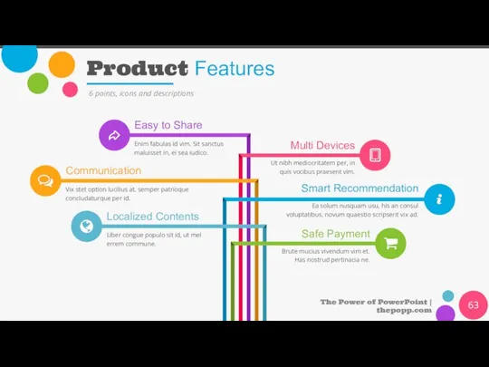 Product Features The Power of PowerPoint | thepopp.com 6 points, icons