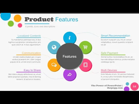 Product Features The Power of PowerPoint | thepopp.com 6 points, icons