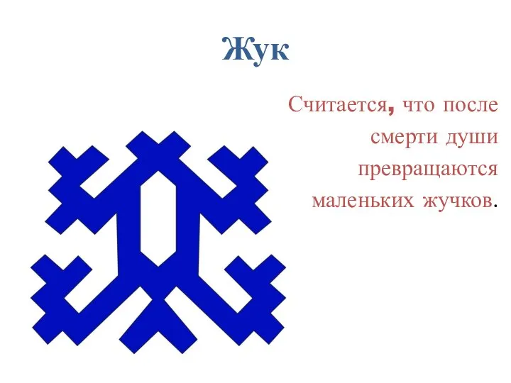 Жук Считается, что после смерти души превращаются в маленьких жучков.