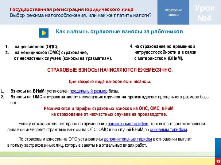 13 Государственная регистрация юридического лица Выбор режима налогообложения, или как же