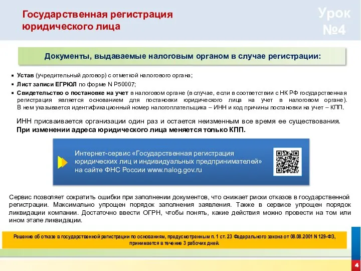 4 Государственная регистрация юридического лица Урок №4 Документы, выдаваемые налоговым органом