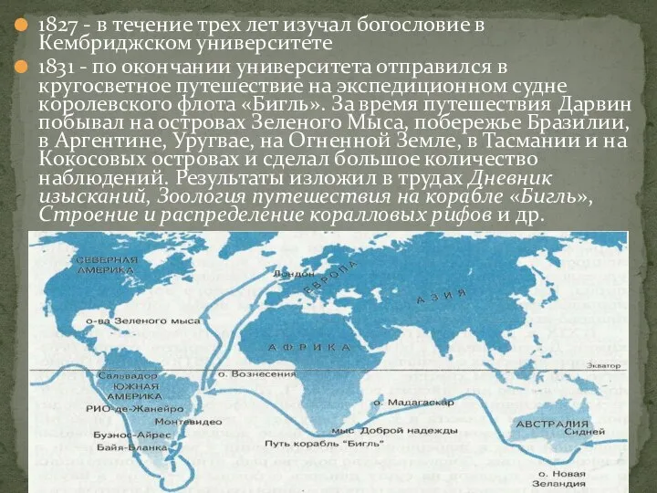 1827 - в течение трех лет изучал богословие в Кембриджском университете