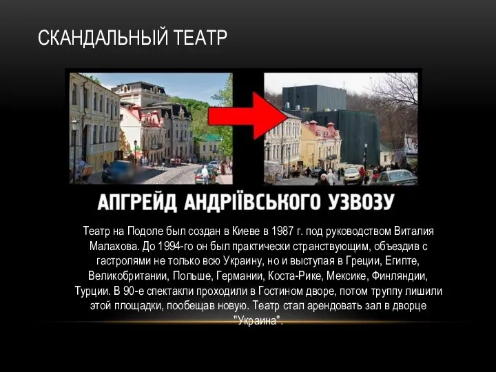 СКАНДАЛЬНЫЙ ТЕАТР Театр на Подоле был создан в Киеве в 1987