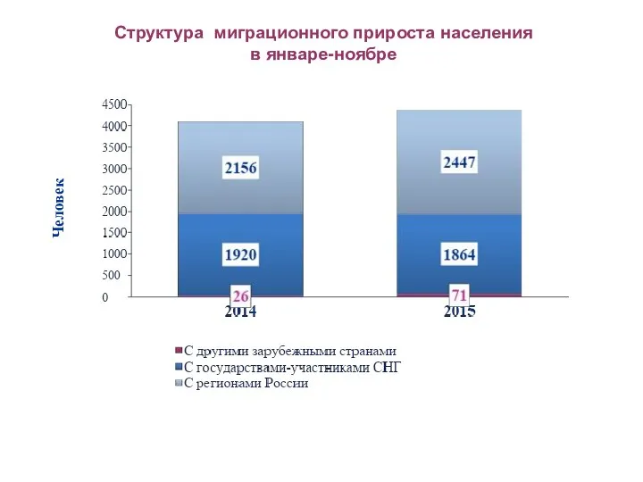 Структура миграционного прироста населения в январе-ноябре Человек