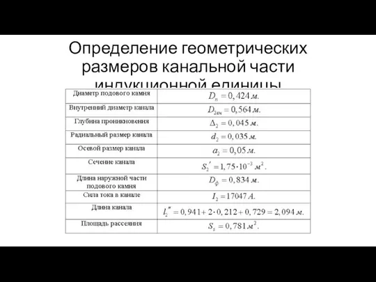 Определение геометрических размеров канальной части индукционной единицы