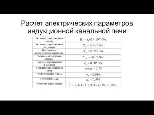 Расчет электрических параметров индукционной канальной печи