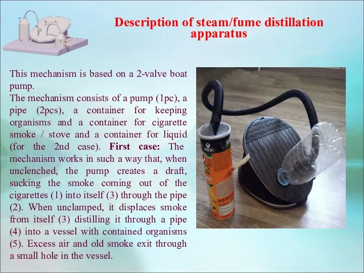 Description of steam/fume distillation apparatus This mechanism is based on a