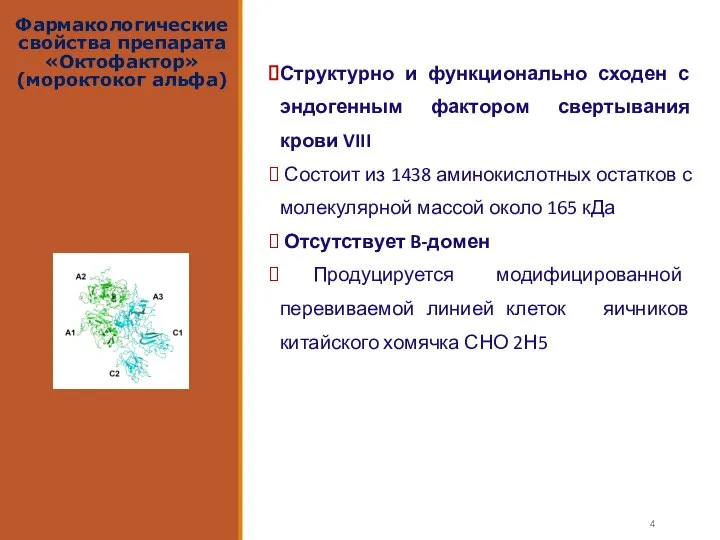 Фармакологические свойства препарата «Октофактор» (мороктоког альфа) Структурно и функционально сходен с