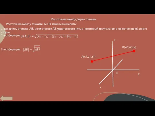 Расстояние между двумя точками Расстояние между точками А и В можно