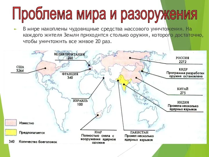 Проблема мира и разоружения В мире накоплены чудовищные средства массового уничтожения.