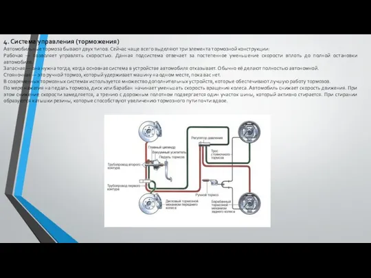 4. Система управления (торможения) Автомобильные тормоза бывают двух типов. Сейчас чаще